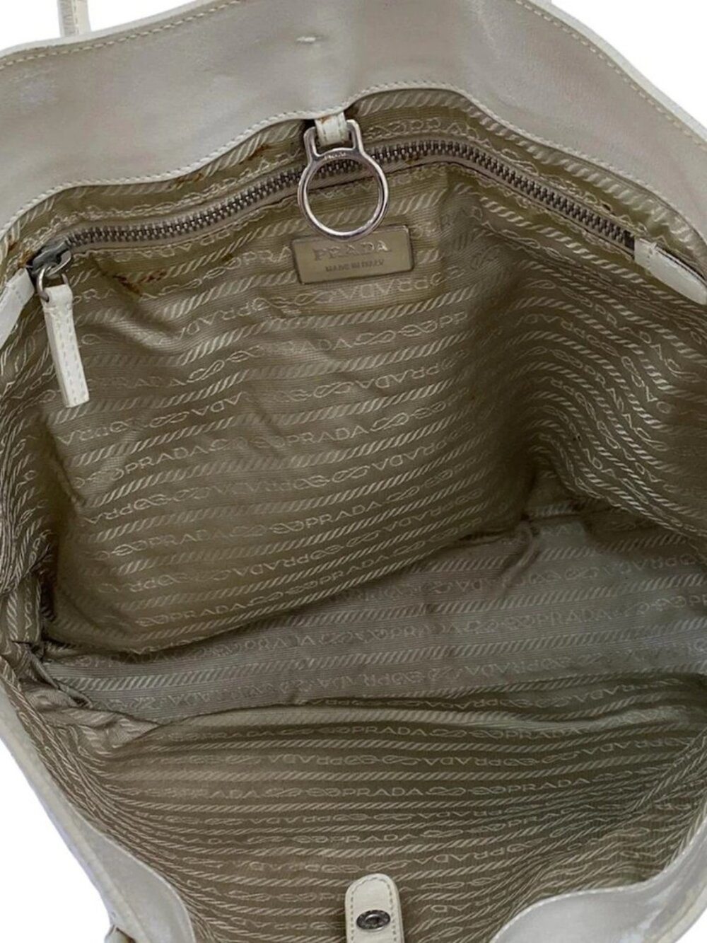 PRADA - BR1543 White Leather Tote Bag - Picture 7 of 13